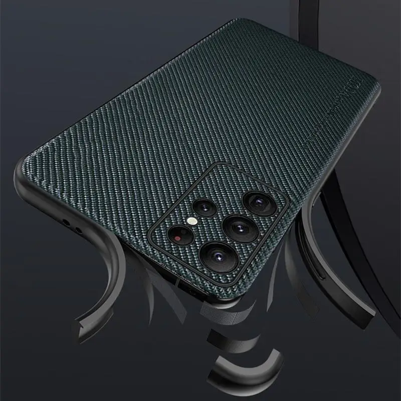 Carbon Fiber Leather Phone Case For Samsung S23 Ultra 5G Soft Frame Shockproof Cover For Galaxy S22 Ultra S21 FE S23 Plus Funda