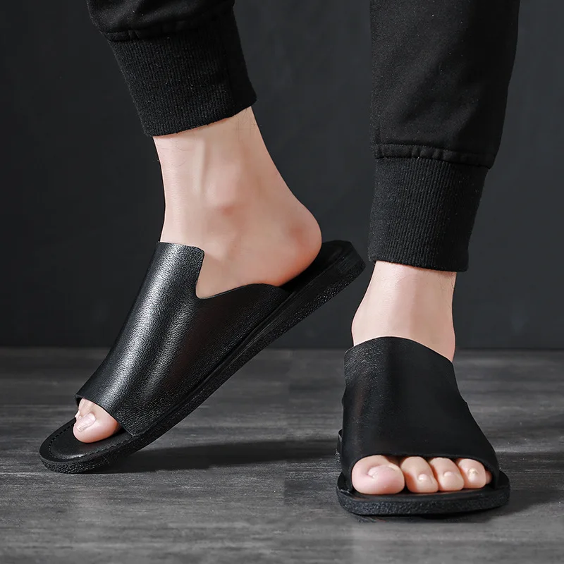 Мужские мягкие кожаные шлепанцы Новинка лета 2024 стильные удобные уличные