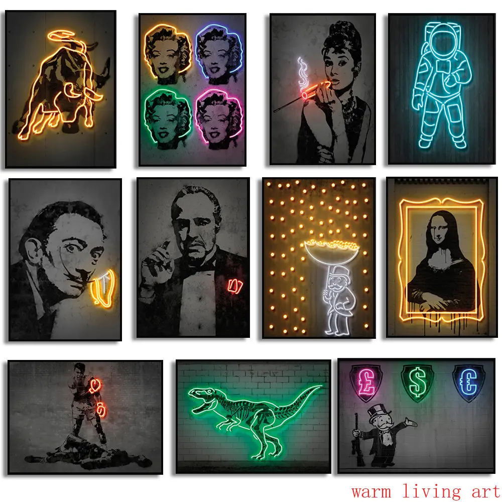 Neon Design Mona Lisa Dinosaur Bitcoin Audrey Hepburn Canvas