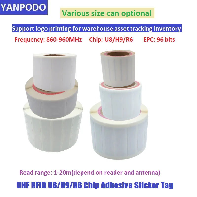 

Yanpodo RFID UHF 100pcs ISO18000-6C Variety Sizes Passive Adhesive Sticker Label U8 Alien H9 Impinj M730 Chip Long Range 1-20m