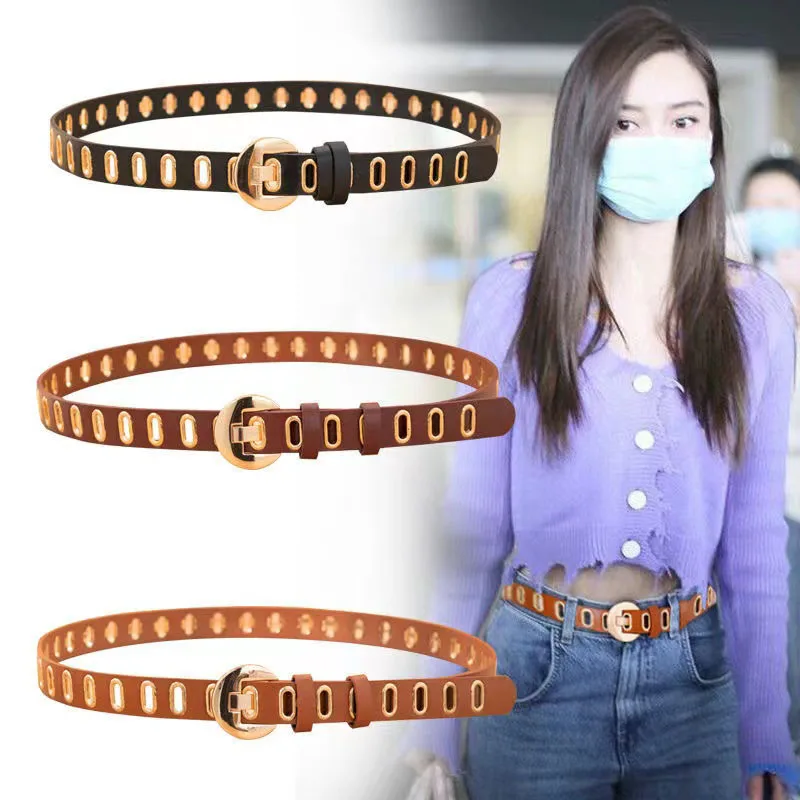 

All-Match Hollow Women Fashion Alloy Buckle Belt Porous Rivet Simple Ins Strap Jeans PU Leather Accessories Ladies Waistband