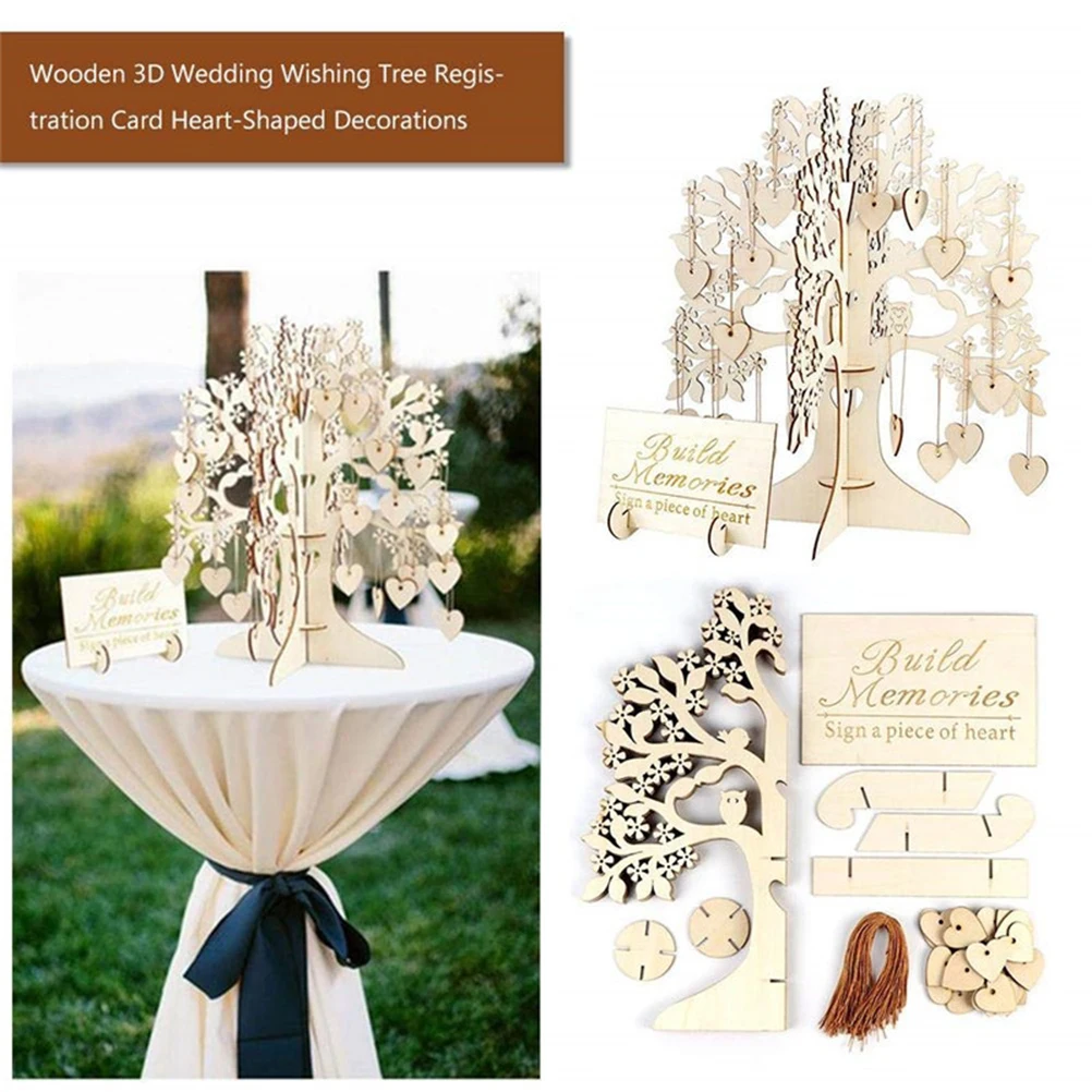 

Wood Tree Frame Guest Book with Stand Unique Rustic Wedding Guest Registry with 100pcs Wooden Hearts