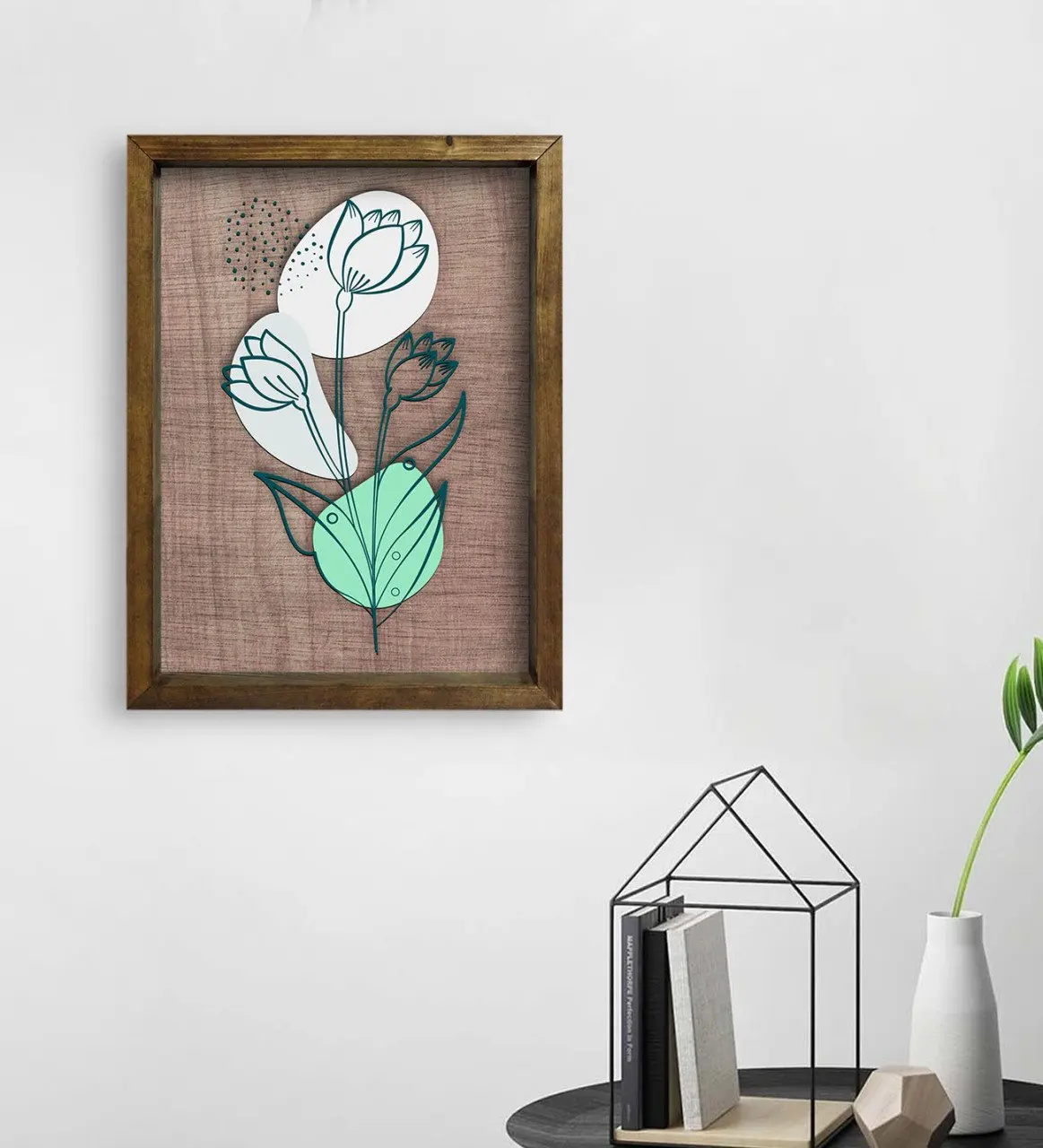 

BK Home Minimal Flowers Design Natural Solid Wood Frame Table 45x65cm-2