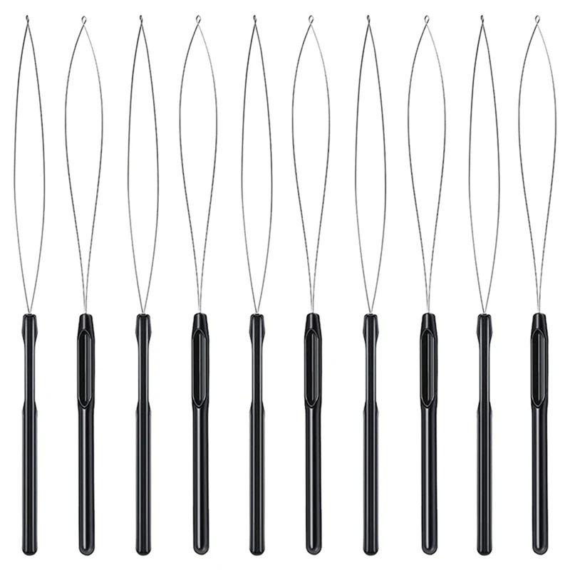 

30Pcs Hair Extension Loop Threader Hook Tool And Bead Tool Black Loop Threader For Hair Extension Or Feather Extender