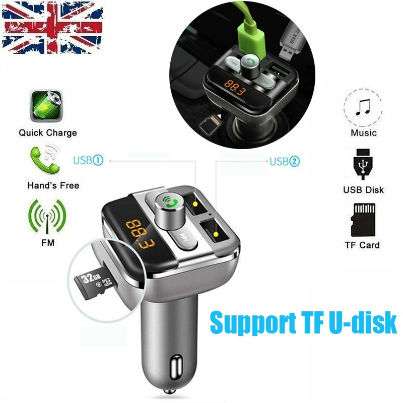 

Car Wireless Kit FM Transmitter Handfree Dual USB Charger Audio MP3 Player MIC