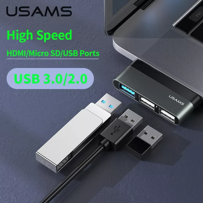 

USAMS Type C Cable Mini Hub USB 3.0 2.0 Hub Multi USB Splitter Adapter For iPad Pro Laptop Phone PC USB Hub Expander High Speed