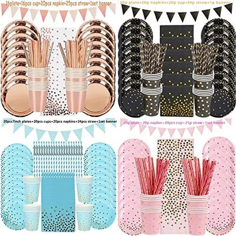 

Birthday Decorations Disposable Tableware Set Paper Cup Adult Wedding Birthday Party Decorations Party Supplies Baby Shower