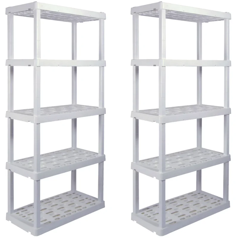 

Hyper Tough 74" H x 18" D x 36" W 5 Shelf Plastic Garage Shelves, Pack of 2 Storage Shelving Units, White 750 lbs. Capacity