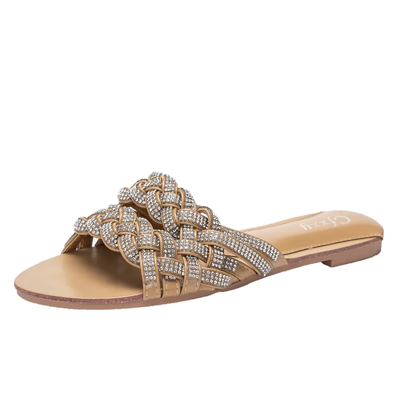 

Summer Women Slippers 2023 New CRYSTAL Flat Beach Slippers For Woman Sandals Home Slides Flip Flops Ladies Modern Slippers