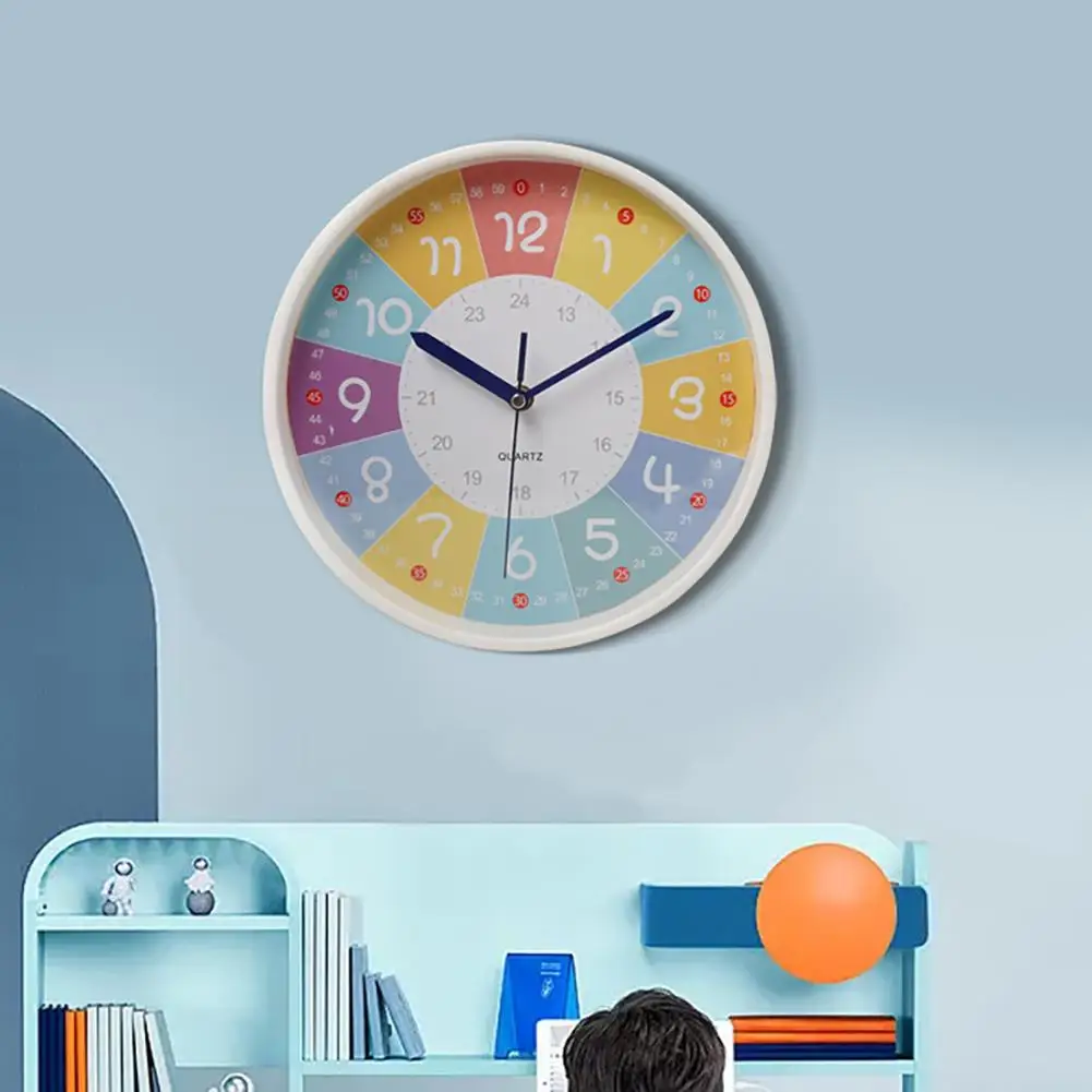 

10inch Colorful Wall Clocks Silent Movement Teaching Clock For Classroom Playroom Nursery Bedrooms Kids Room