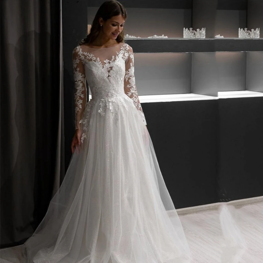 

Женское свадебное платье It's yiiya, элегантное Тюлевое платье трапециевидной формы с длинными рукавами, кружевной 3D аппликацией и блестками на...