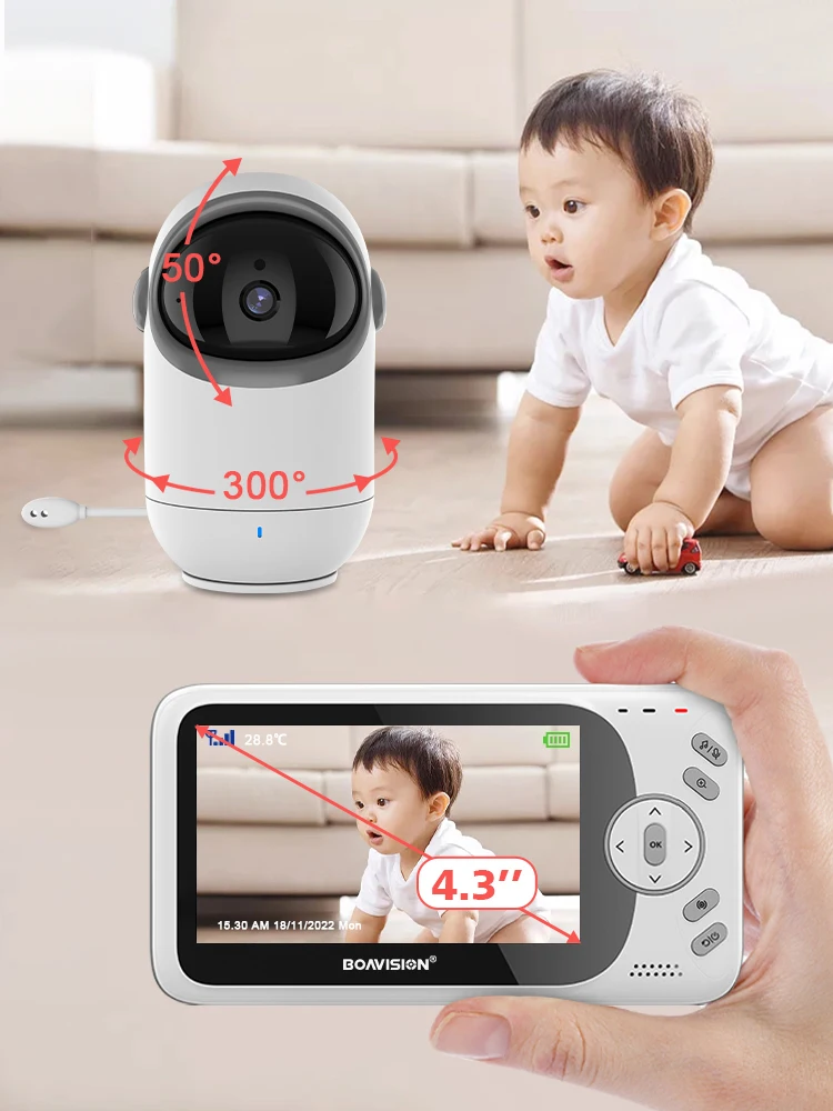 DEATTI Babyphone Camera, 1080P Baby Phone Vidéo, Camera Bebe PTZ