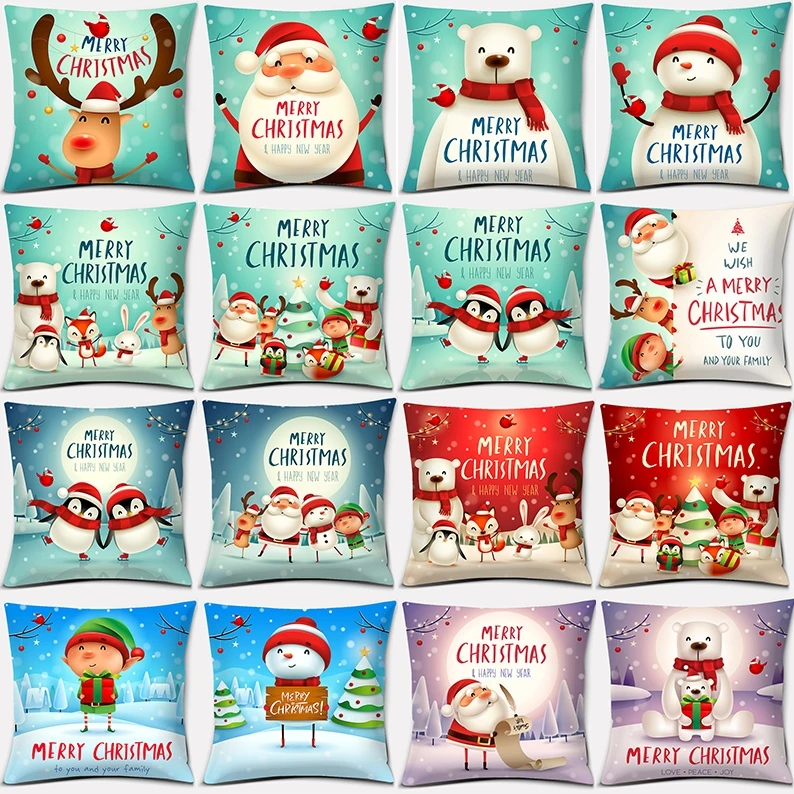 

Family living room car decorative sofa Christmas printing pillowcase polyester cushion cover Decoración navideña