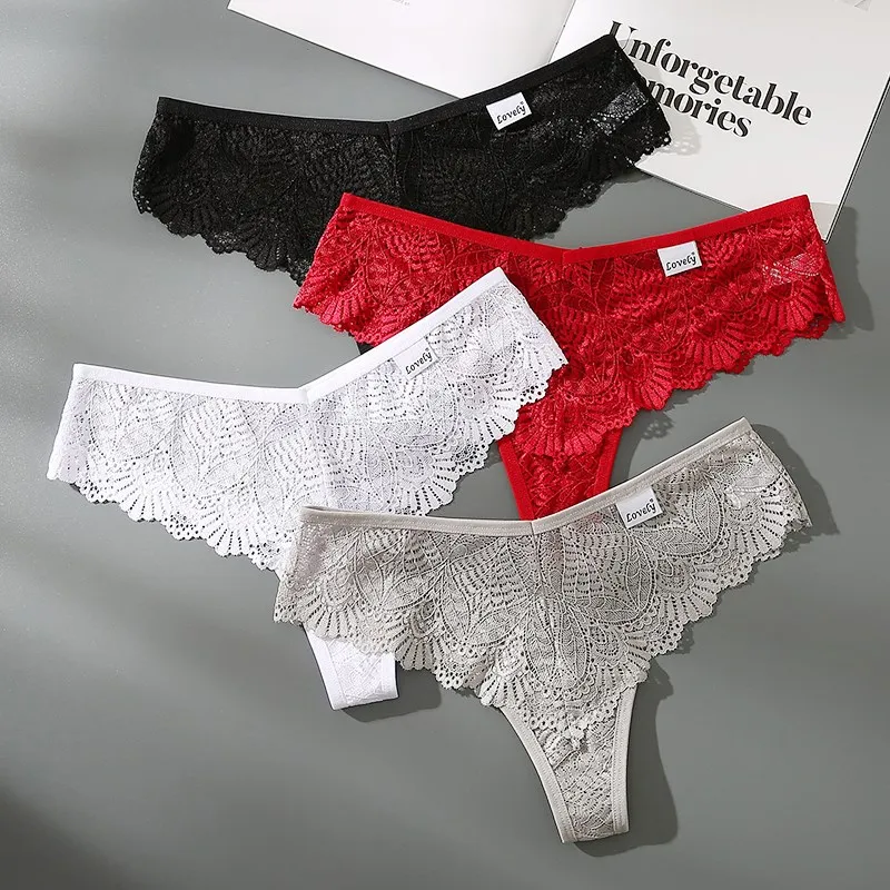 

Women's Thong Sexy Lingerie Transparent Lace Panties Female G-String Solid Color Low Waist Underwear Suit Breathable Intimate