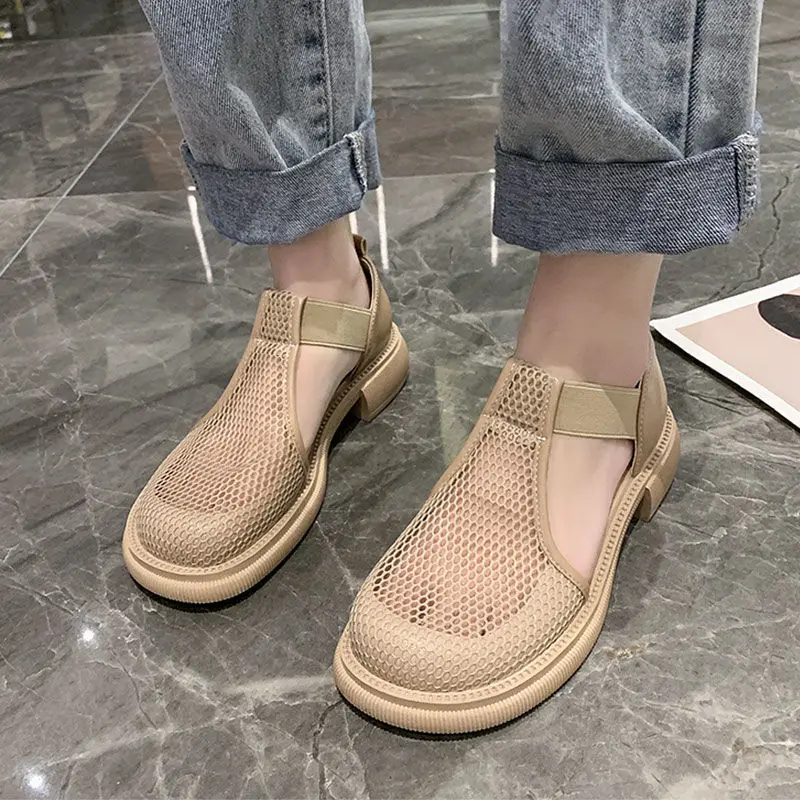 Summer New Style Outwear Sandals Women's Fashion Versatile Mesh Breathable Thick Heel Wrap Elastic Fit