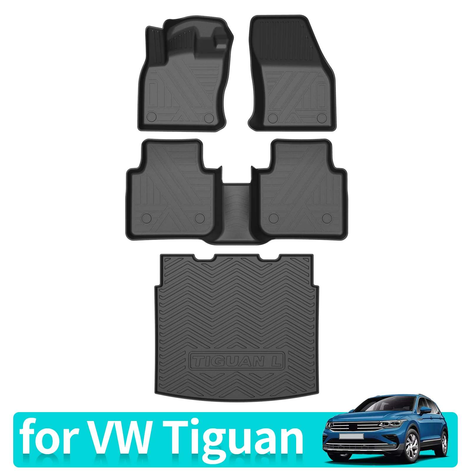 

Car Floor Mats Trunk Pad for VW Tiguan 2017 - 2024 TPE 3D Foot Mat Odorless Tray Interior Accessories Left Hand Driver