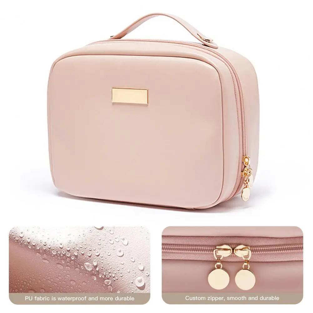

Makeup Tools Organizer Stylish Waterproof Travel Makeup Bag Double Layer Organizer with Capacity for Women Portable Faux Leather