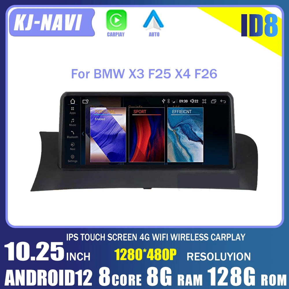 

10.25" ID8 For BMW X3 F25 X4 F26 Android Auto Wireless Apple CarPlay 4G WIFI Car IPS Multimedia Screen CIC NBT Head Unit