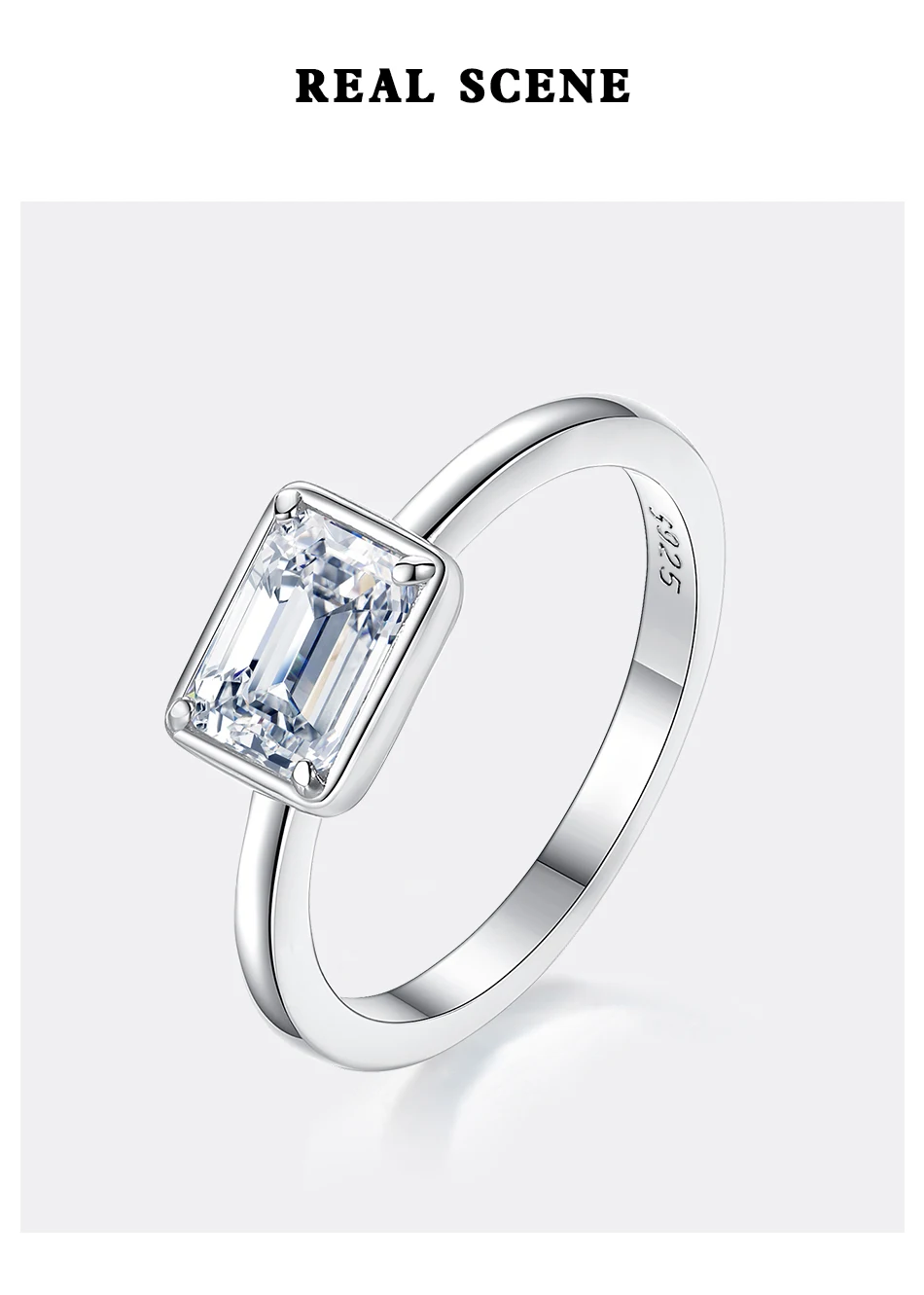 

Classic Emerald Cut Moissanite Ring Eternity Sterling Silver 925 1 CT Created Diamond Engagement Wedding For Women