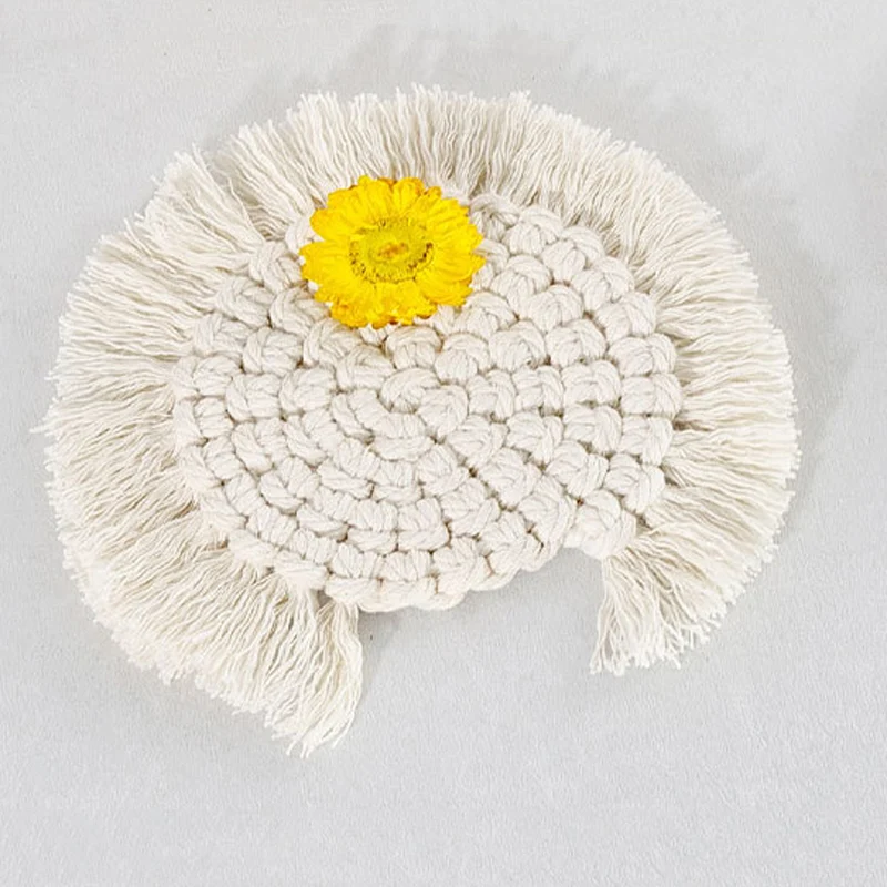

Hand-woven Cotton Rope Tassels Placemat Bohemia Style Coasters Birthday Wedding Party Table Decoration Pad Kitchen Gadgets