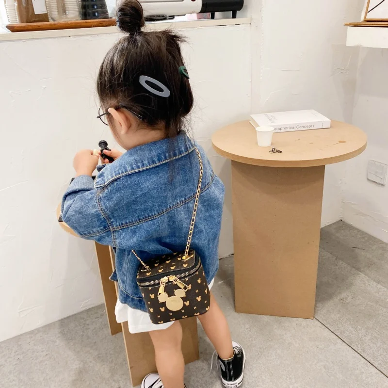 Disney Fashion handbag hot style cartoon Mickey Mouse children girls shoulder messenger square bucket change bag