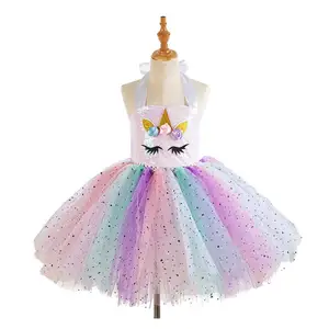 Unicorn Sequins Tutu Dress Girls Birthday Outfit Party Costume Cosplay Clothing Girls Skirts for Banquet Ball Headdress-4-5Y