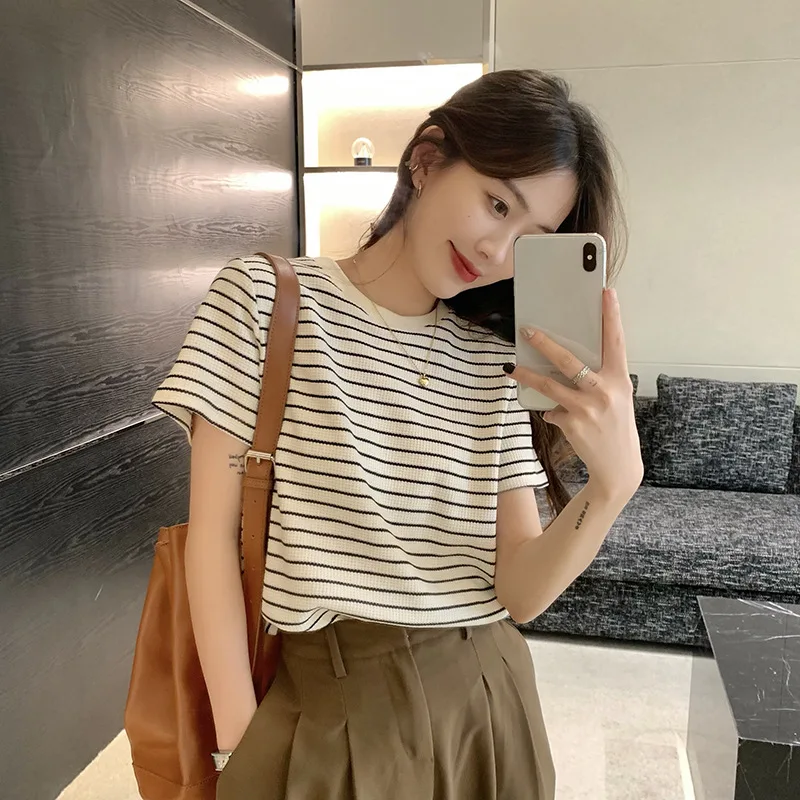 

Vintage Clothes For Women Stripe T-shirts 2023 Summer Short Sleeve Tees korean Streetwear Blouse Loose Casual Tops Ropa de Mujer