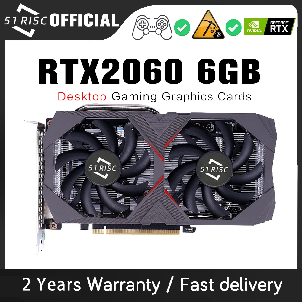 Видеокарта SHELI 51RISC GeForce RTX 2060 6 ГБ GDDR6 PCIE16 RTX2060 6G для компьютера офисные компоненты