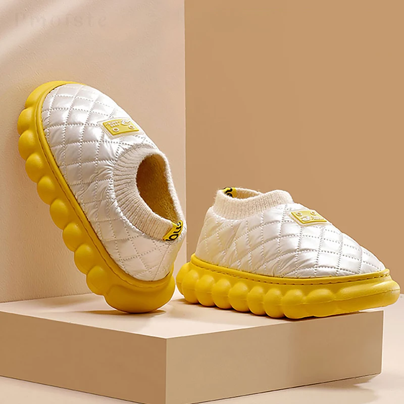 Women Home Slippers Soft Down Cloth Gingham Female Platform Slippers for House Warm Plush Waterproof Indoor Slippers Women