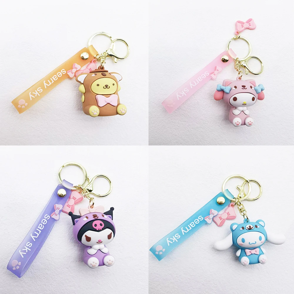 

New Sanrioed Kawaii Anime Kuromi My Melody Pendant Keychain Holder Keyring Car Mobile Phone Bags Hanging Jewelry Kids Toys Gifts