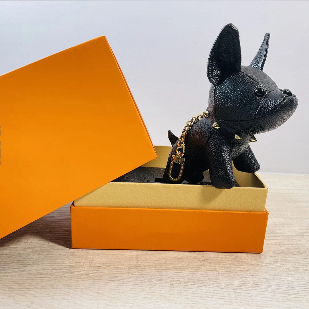 

New Luxury Old Flower Letter French Bulldog Keychain Bag Accessories Car Keyring Charm Pendant Best Gift For High Quality cute
