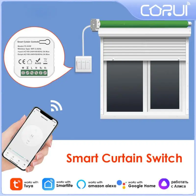 

CORUI Tuya Mini Smart Curtain Switch WiFi Timer Control Relay For Roller Shutter Doors Blind Support Alexa And Google Assistant