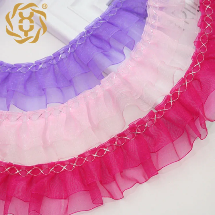 Двухслойная лента из органзы 4 см с кружевным краем для аксессуаров одежды