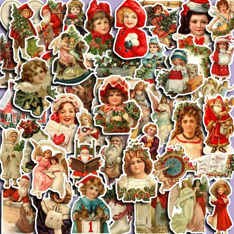 

50Pcs Christmas Theme Santa Claus Girls Stickers for Scrapbooking Decorative Gift Box Phone Case Computer Reward Labels Sticker