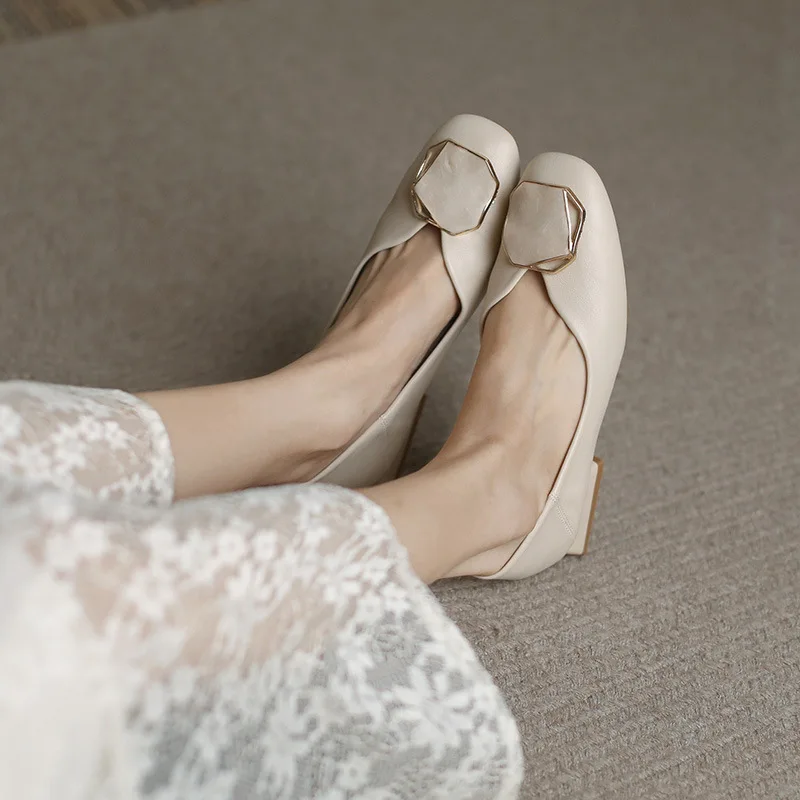 

Trendy Metal Buckle Flats Woman Square Toe Low Heels Loafers Shallow Sneaker Shoes Women Soft Pu Leather Two Ways Moccasins 2022