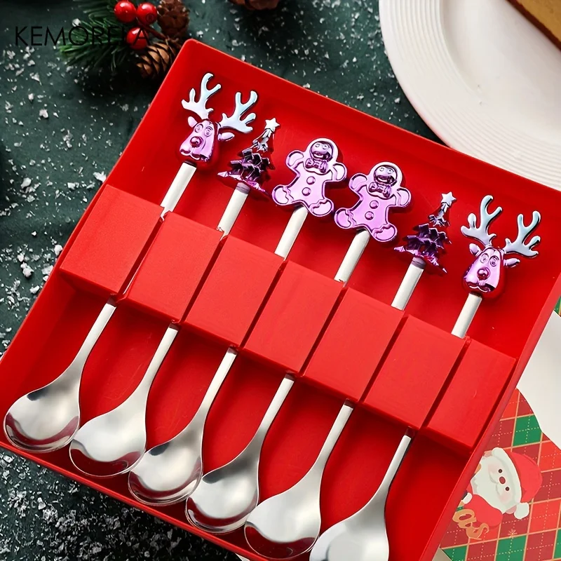 KEMORELA Рождественская Тема Ложки Из Нержавеющей Стали 2/4/6 Комплект Искусственный