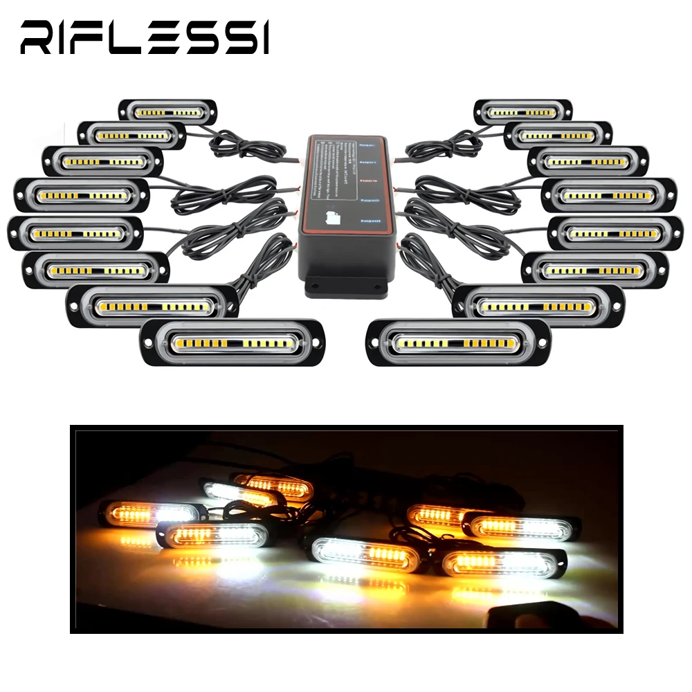 

1 Set 16*12LED Car Emergency Light Motorcycle Strobe Light With Controller 12V Police Ambulance Flash Light Red Blue White Amber