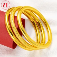 24k gold filled plated bracelet classic round simple glossy frosted circle bangle for women wedding jewelry gifts dia62cm