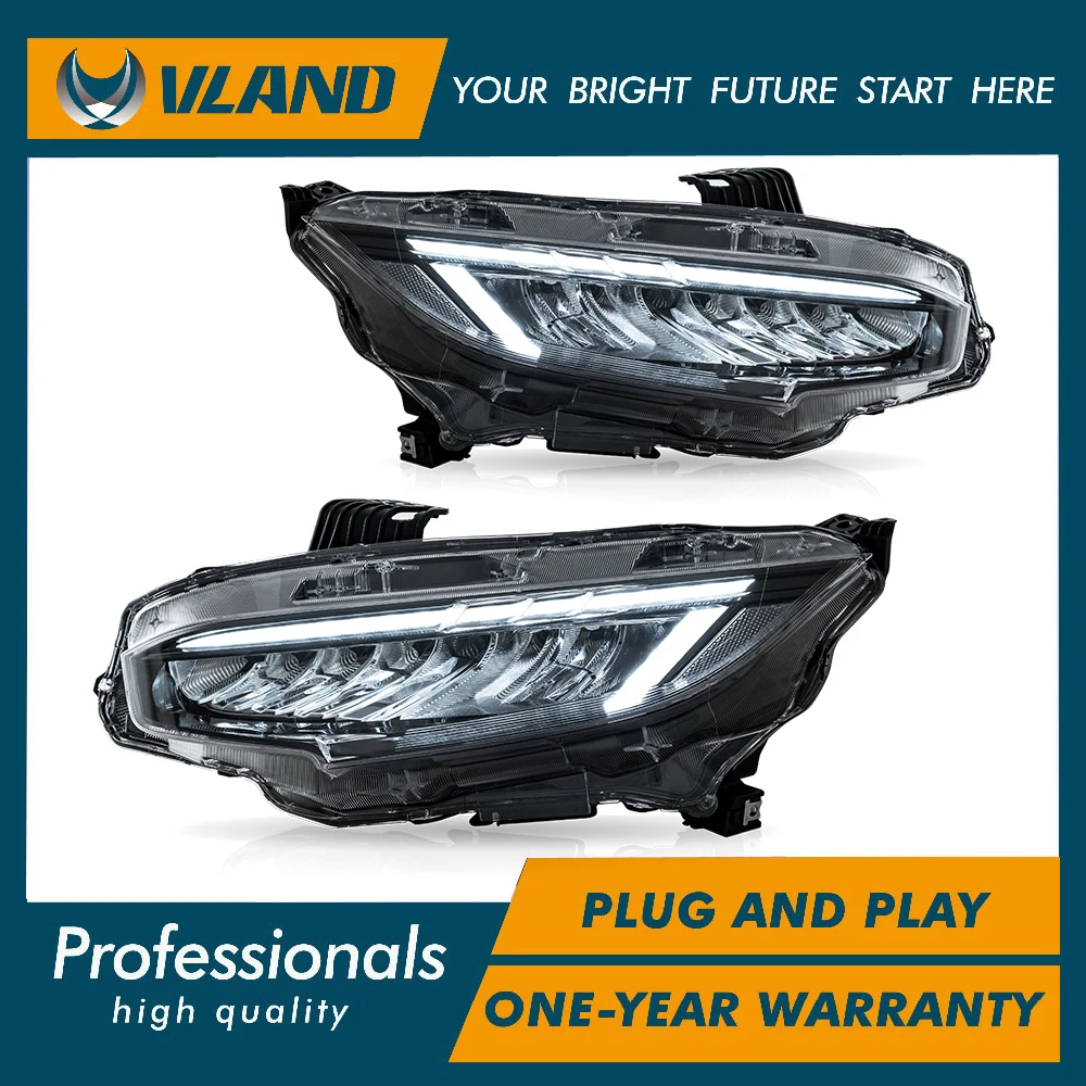 

VLAND Стайлинг фар для Civic X светодиодный ная фара 2016-2018 новый Civic фара DRL фотоэлектрическая линза автомобильные аксессуары