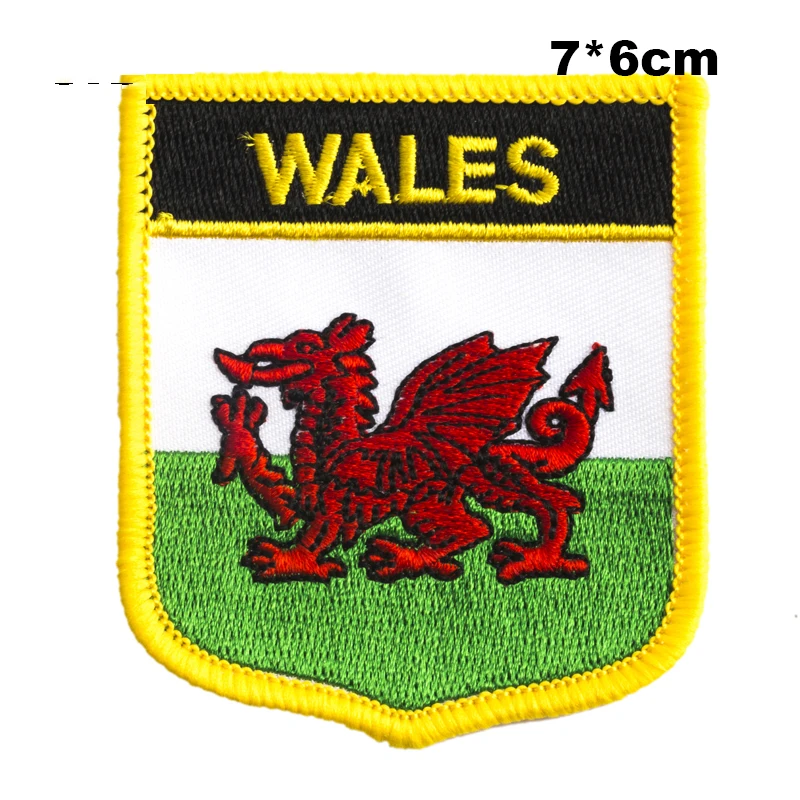 

WALES Flag Shield Shape Iron on Embroidery Patches Saw on Transfer Patches Sewing Applications for Clothes Back Pack C