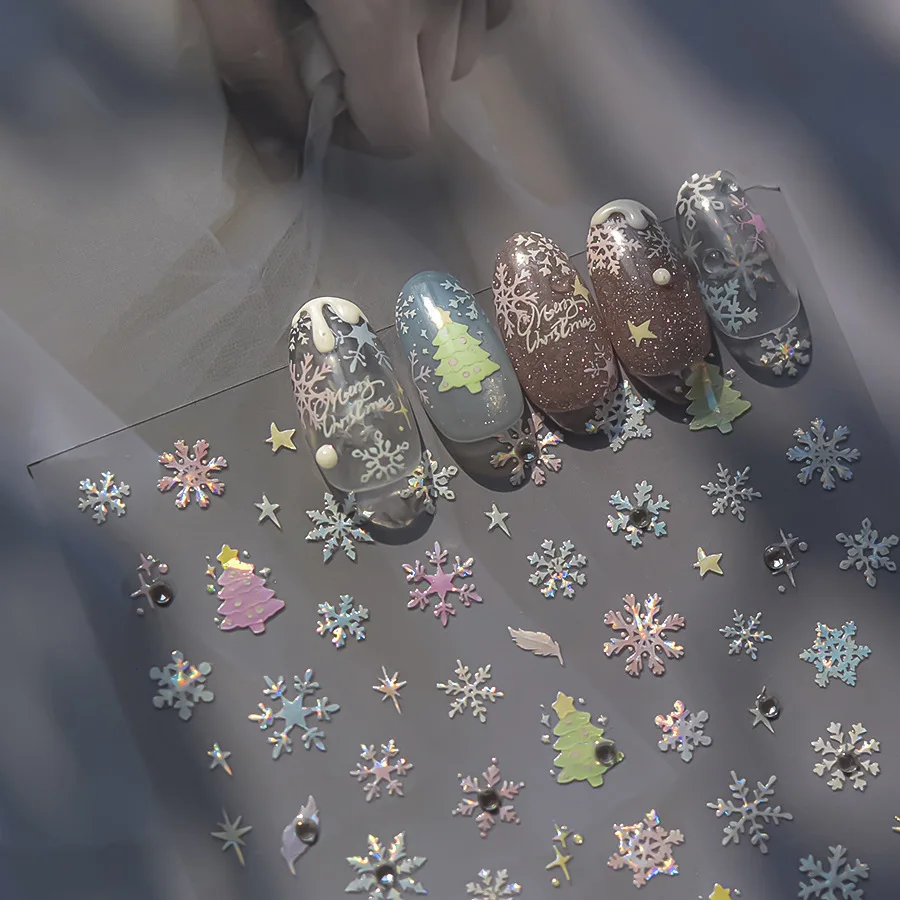 5D рельефные блестящие Рождественские елки снежинки снеговика клейкие наклейки
