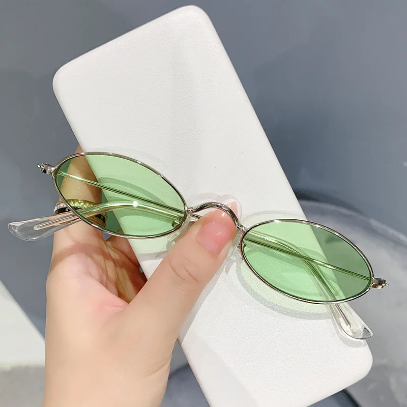 

Retro Small Oval Sunglasses Women Vintage Brand Shades Black Red Metal Color Sun Glasses For Female Fashion Designer Lunette