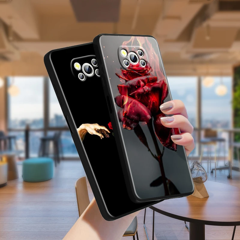 

Beautiful Red Rose For Xiaomi Poco M4 X3 F3 GT NFC M3 C3 M2 F2 F1 X2 Pro Mi Mix3 Black Phone Case Fundas Coque Capa