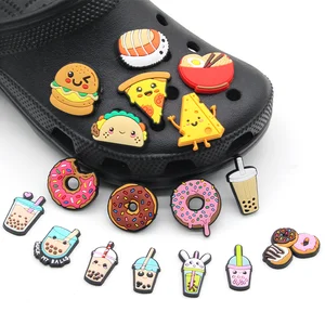Cute food jibz 1pcs cartoon boba tea Donut Shoe Charms funny DIY clog Shoe Aceessories Fit croc Sand