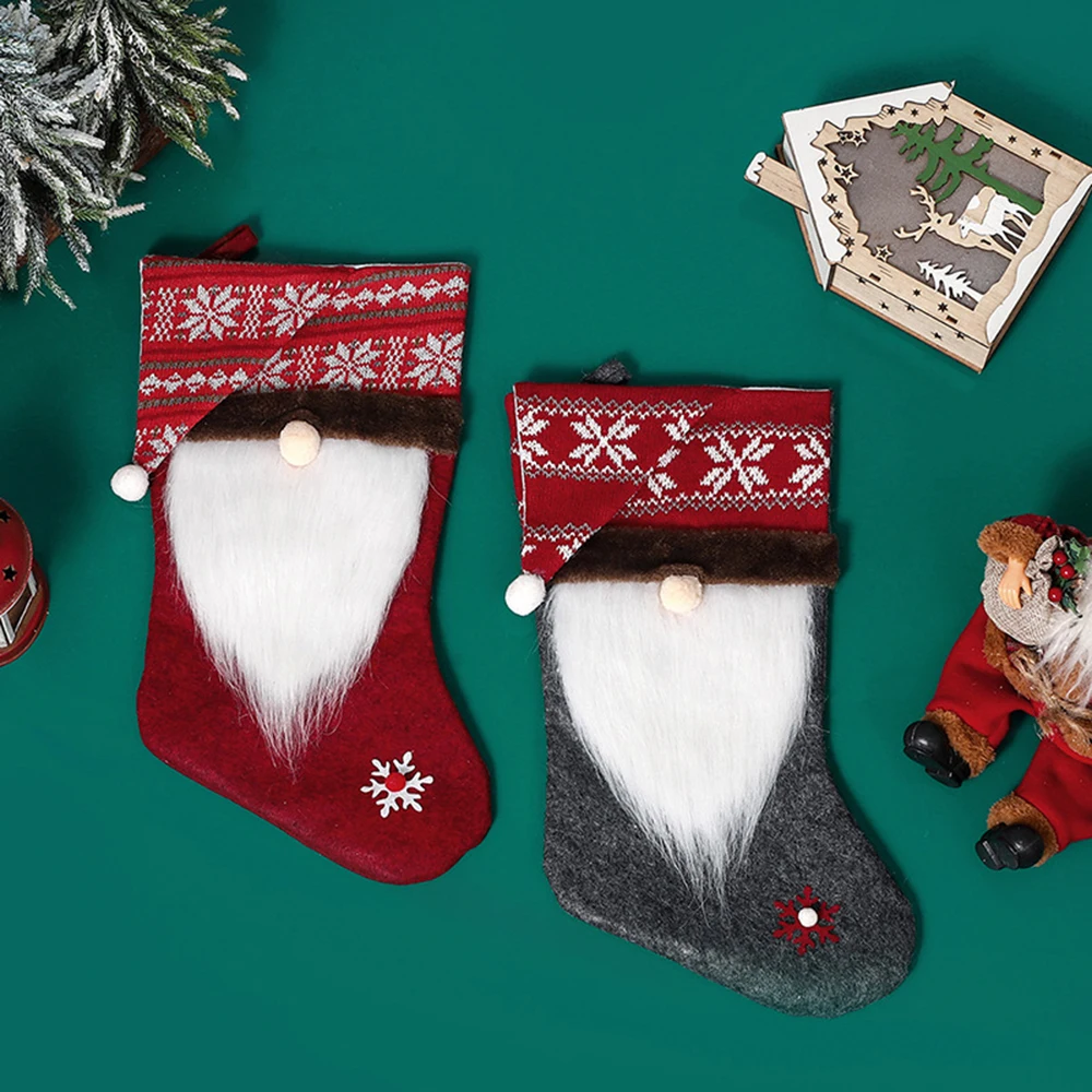 

Рождественские носки, украшения для новогодней елки для пожилых людей, без лица, милый вязаный большой карликовый мешок для конфет