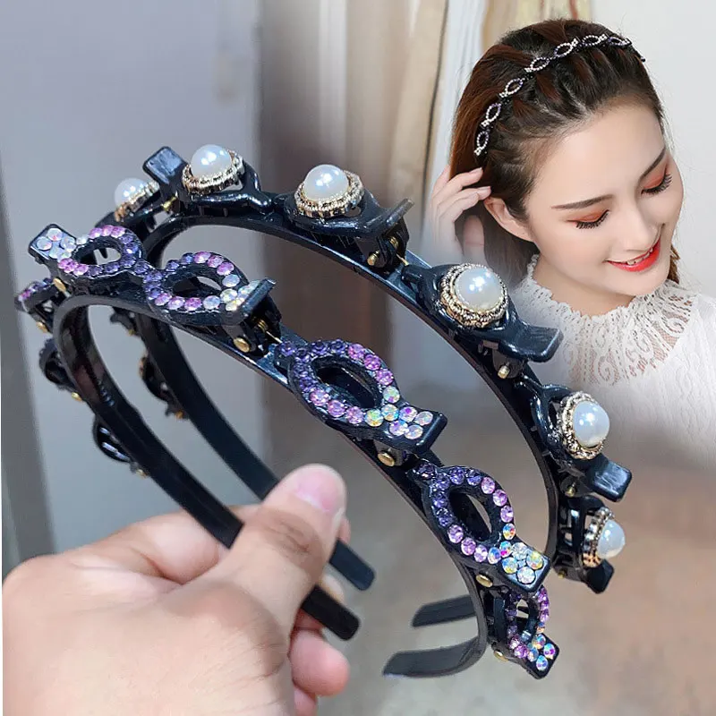 

Non-Slip Hairband Pearl Rhinestone Headband Women Hair Bands Hoop Claws Clips Double Bangs Hairstyle Hairpin Hair Accessories