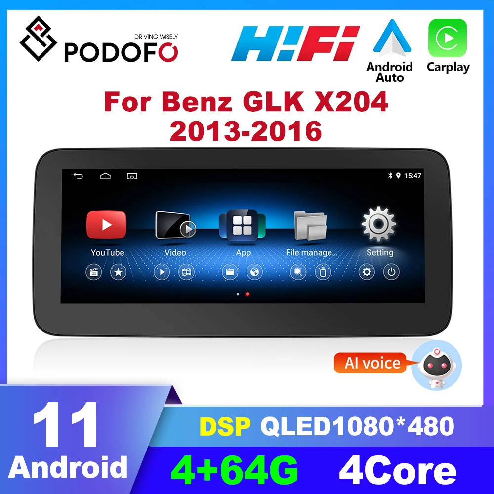 

Автомагнитола Podofo на Android 11 для Benz GLK X204 2013-2016, мультимедийный проигрыватель, Автомагнитола для Carplay, GPS-навигация, 4G