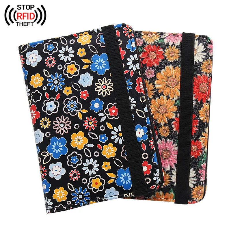 

Anti-Magnetic RFID Passport Cover Women Men Travel Wallet Credit Card Holder Multi-Card Ticket Holder Flower Porta Pasaporte