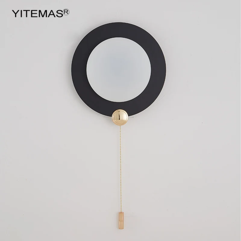 Уникальная круглая настенная лампа с выключателем-тягой зеленого/оранжевого/черного цвета на ночном столике в спальне с 3-мя температурами золотого света и 8 Вт.