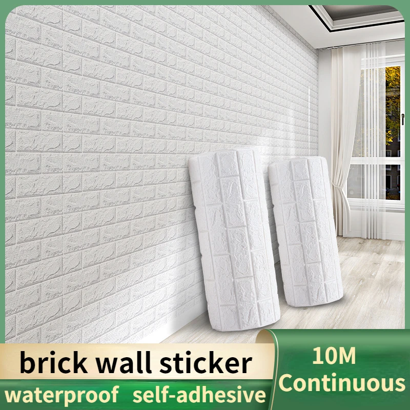 

10M Waterproof Continuous Brick Wall Stickers Self-adhesive 3D Wallpaper Foam Anti-collision Bedroom Living Room Home Decoration